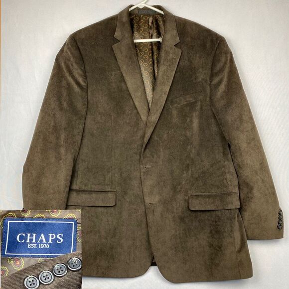 Chaps Blazer 46L Brown Corduroy Paisley Lining Sport Coat Jacket Polyester Blend - Picture 1 of 13